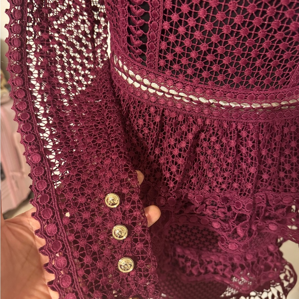 Self-Portrait Burgundy Long Sleeve Lace Dress - Picture 6 of 13